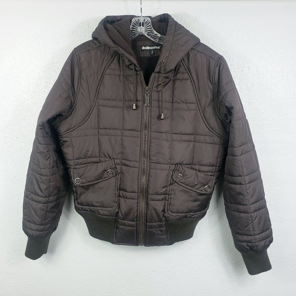 Dollhouse Women's Saddle Brown Hooded Coat Puffer Jacket